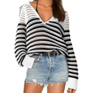 Elegant Black and White V-Neck Sweater